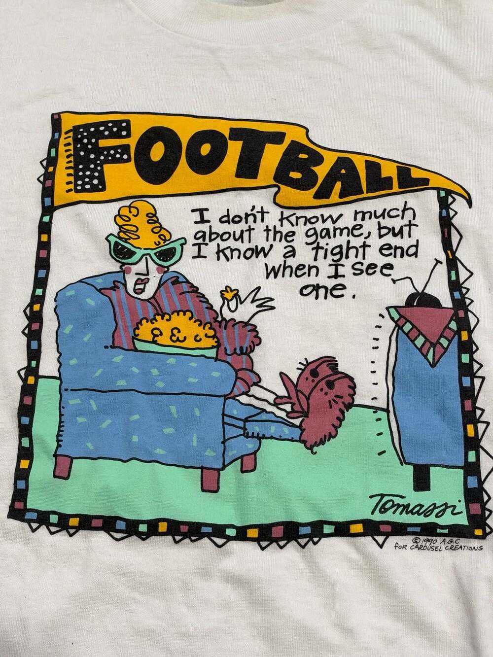 Vintage 90’s Oneita Tomassi Football Graphic T-Shirt Size XL Vintage 1990